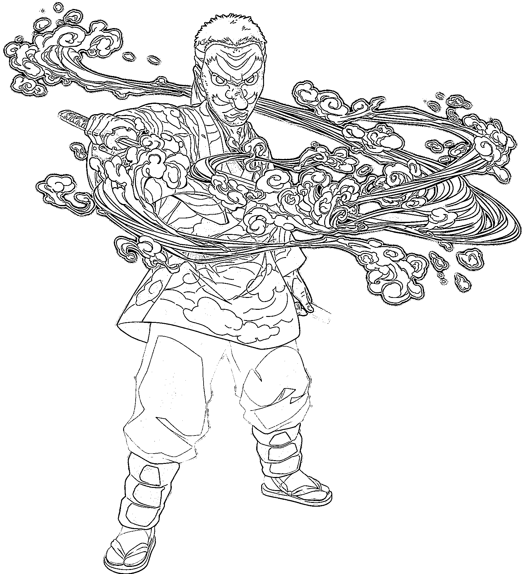 Coloriage Sakonji Urokodaki utilise sa compétence