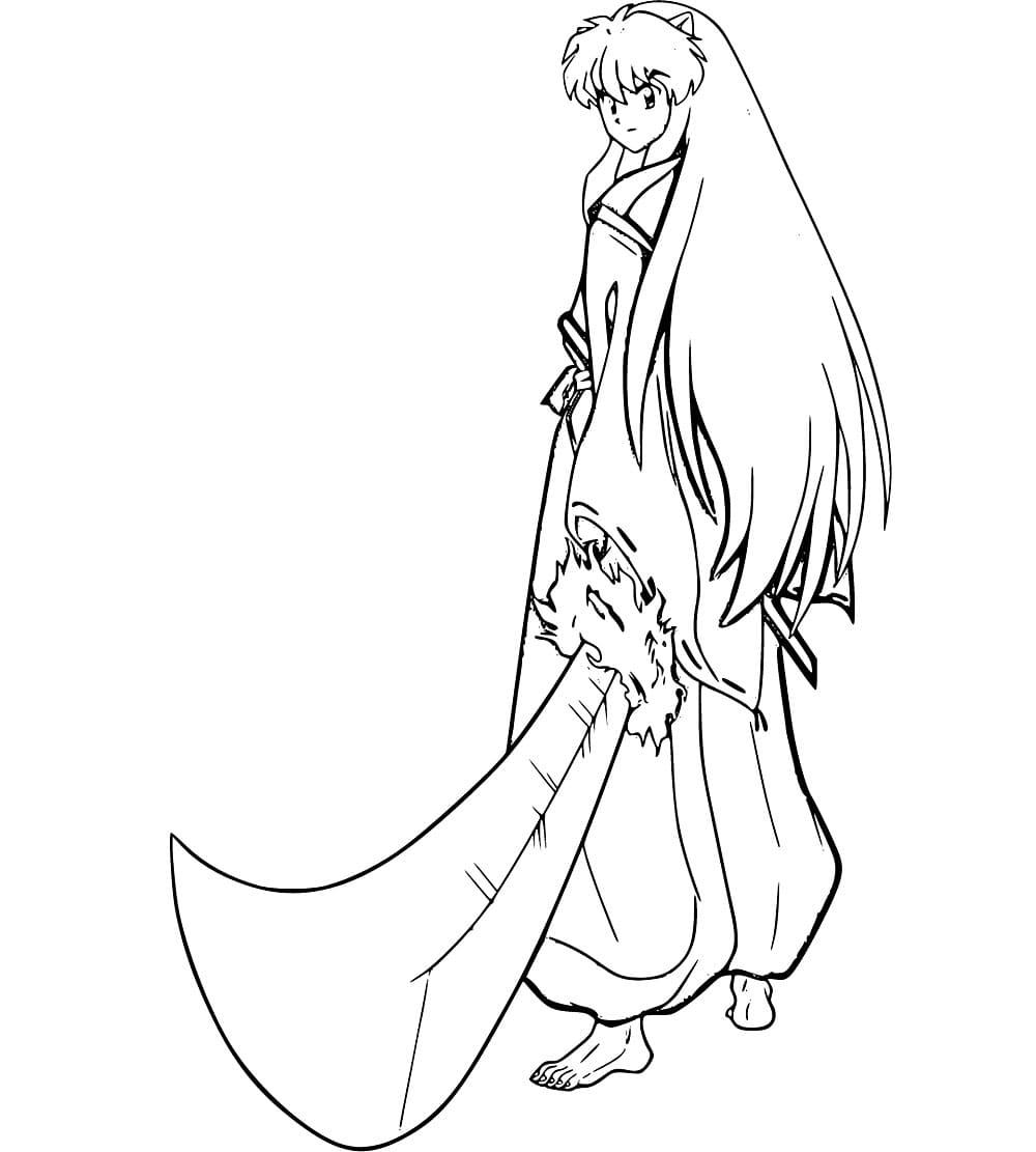 Coloriage Inu-Yasha avec une grande épée