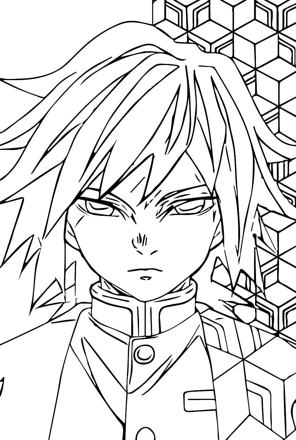 Coloriage Visage de Giyu Tomioka