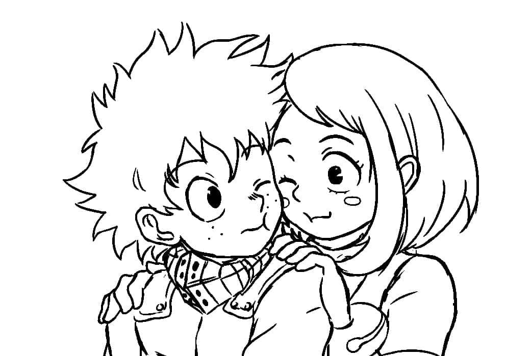 Coloriage Mignons Deku et Uraraka