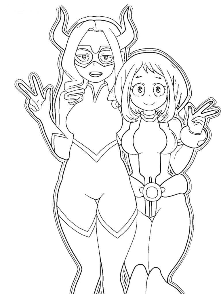 Coloriage Mount Lady et Ochaco Uraraka