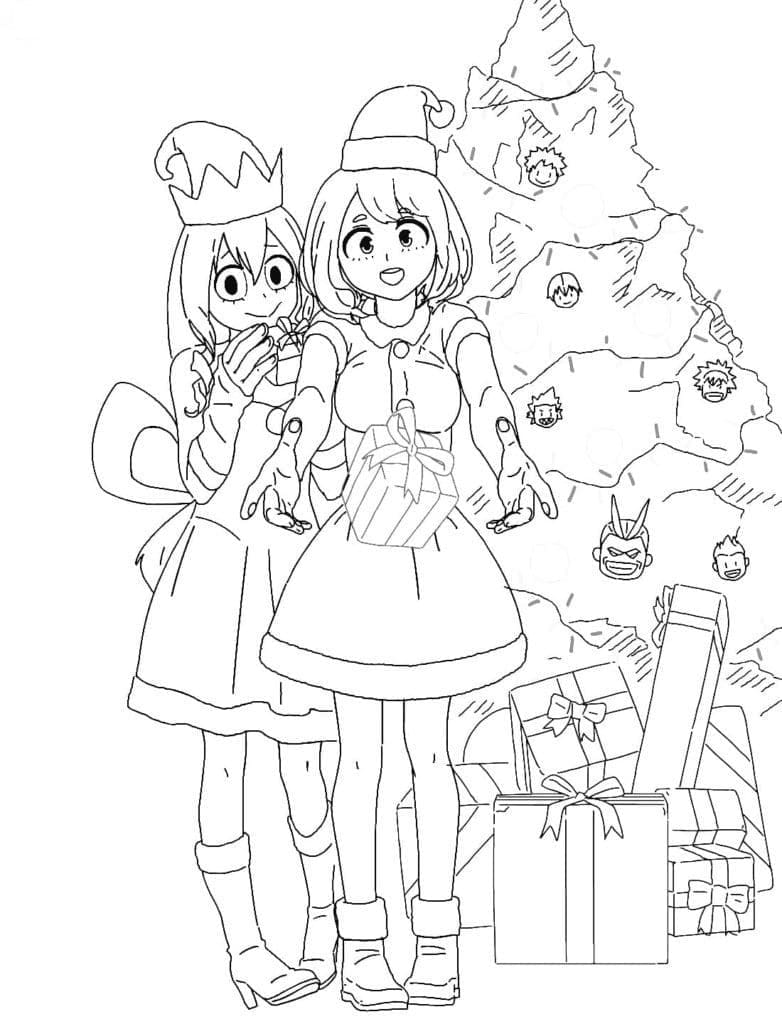 Coloriage Ochaco Uraraka à Noël