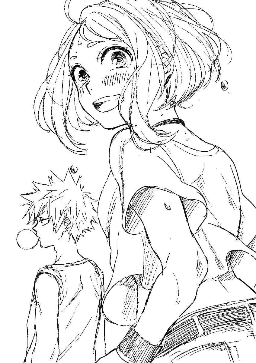 Coloriage Ochaco Uraraka et Katsuki Bakugo