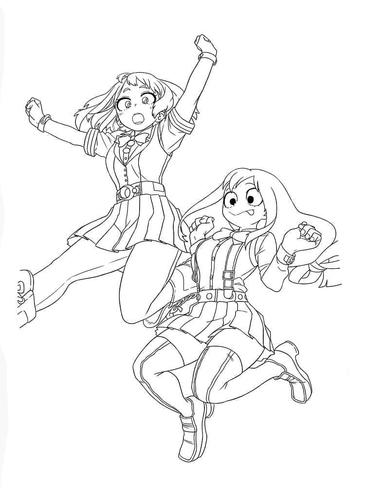 Coloriage Tsuyu Asui et Ochaco Uraraka