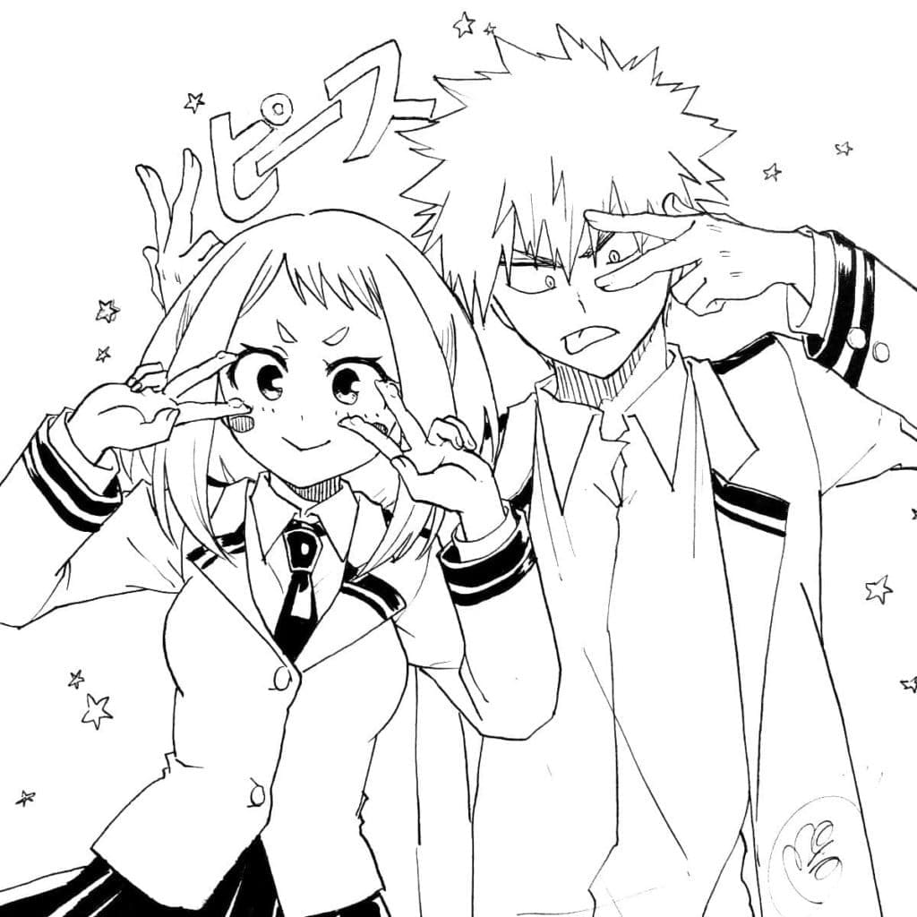 Coloriage Uraraka et Bakugo