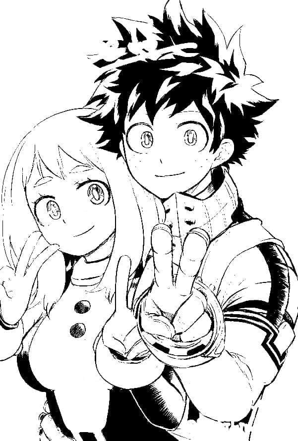 Coloriage Uraraka et Deku