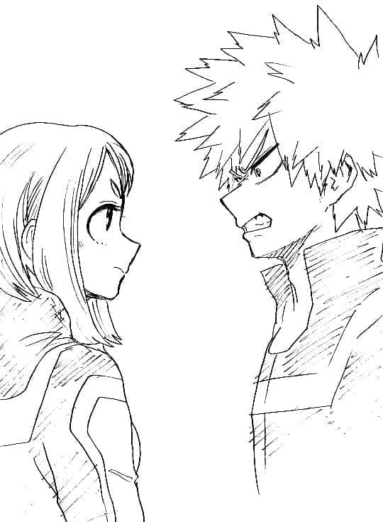 Coloriage Uraraka et Katsuki Bakugo