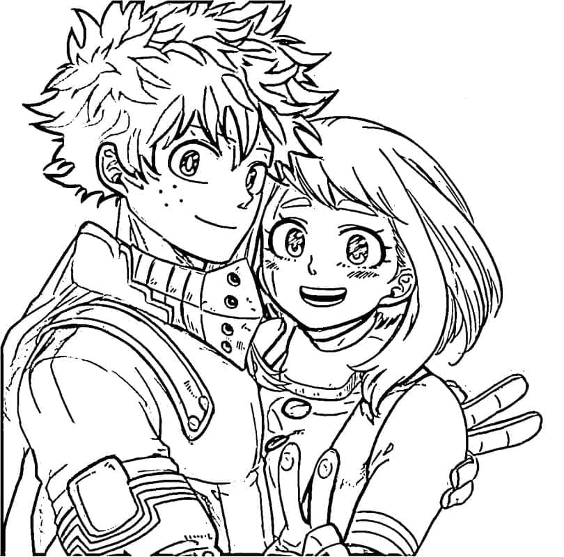 Coloriage Uraraka et Midoriya