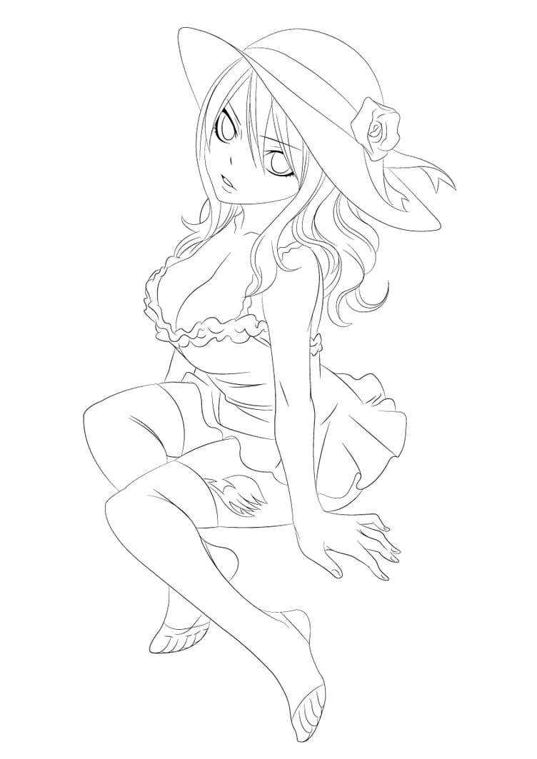 Coloriage Juvia Lockser sur la plage