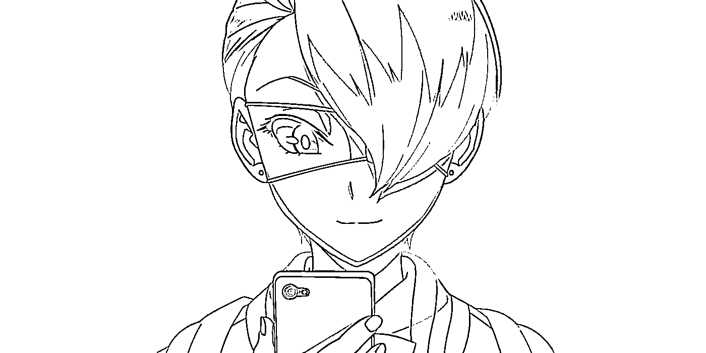Coloriage Kuin Hachisuka regarder un téléphone