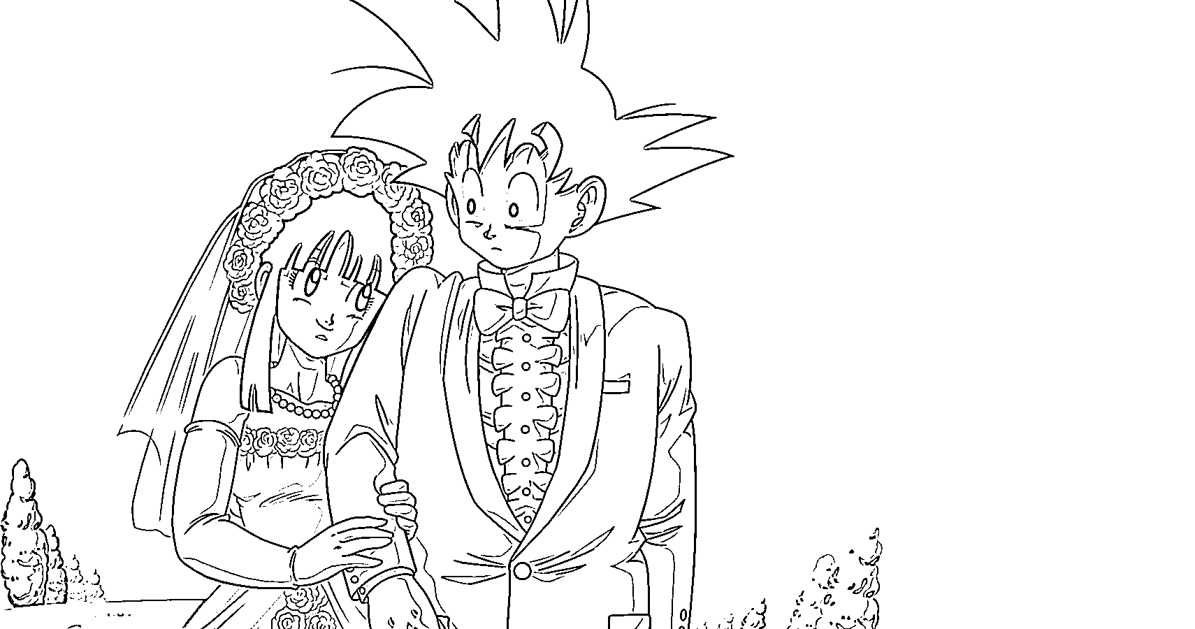Coloriage Mariage de Chi-Chi et Goku