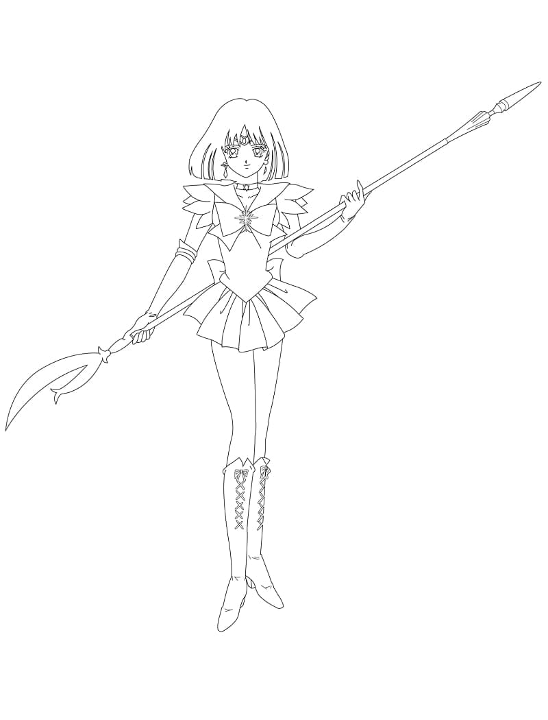 Coloriage Hotaru Tomoé avec une arme
