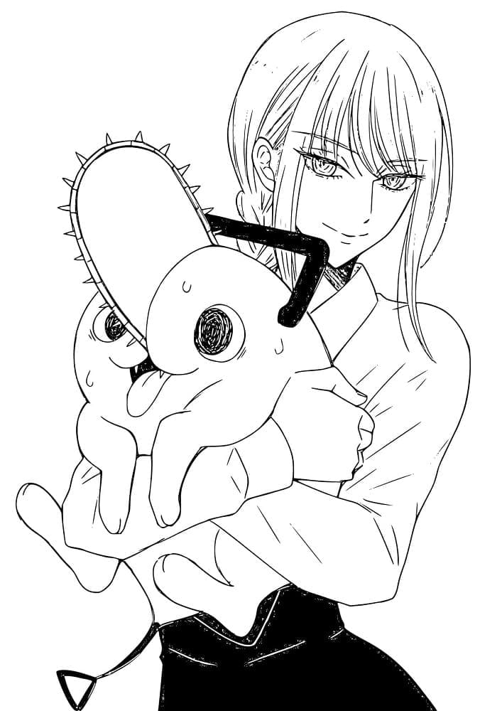 Coloriage Makima câline Pochita