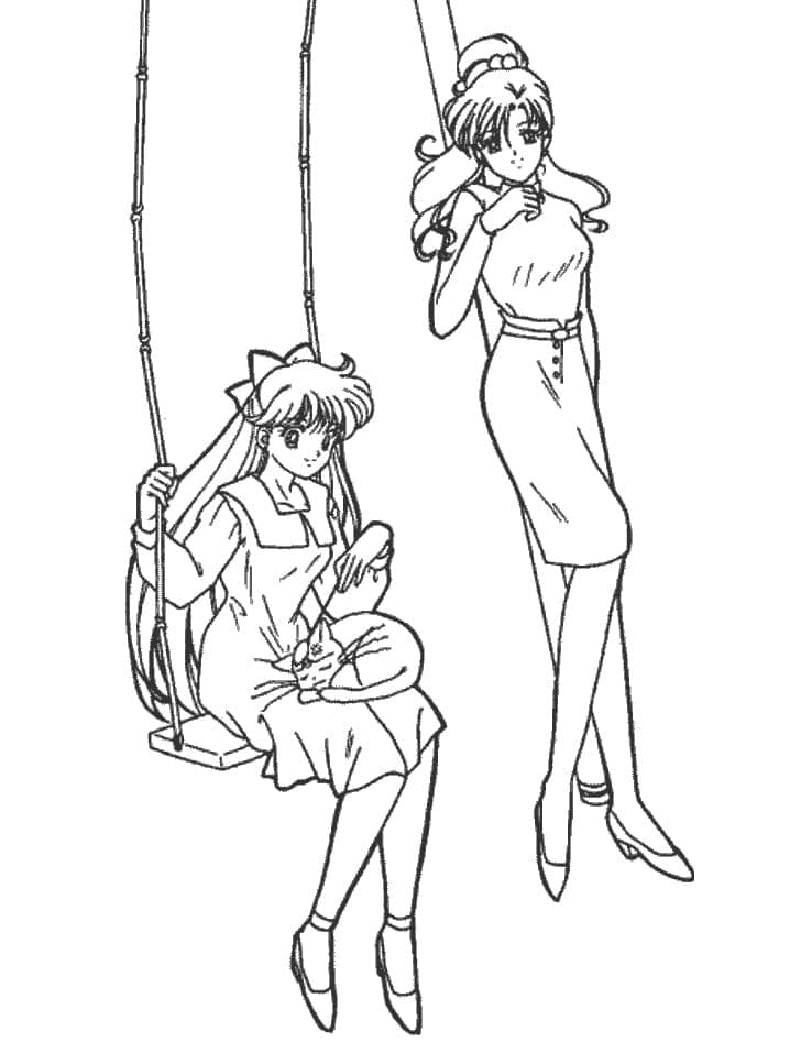 Coloriage Minako Aino avec Makoto Kino