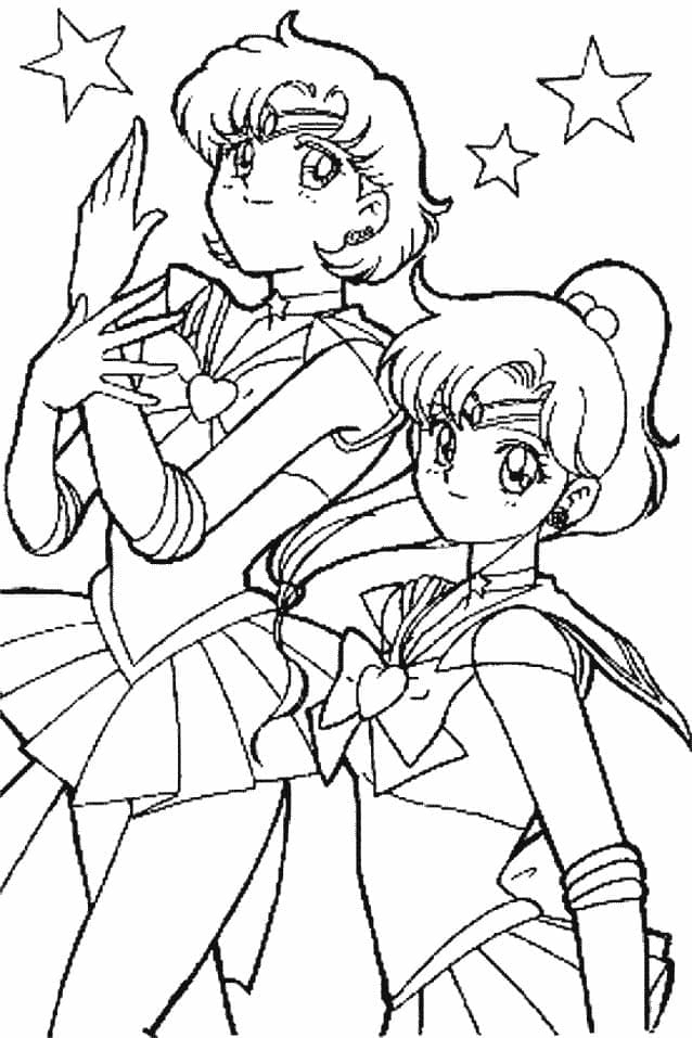 Coloriage Sailor Jupiter avec Sailor Mercury