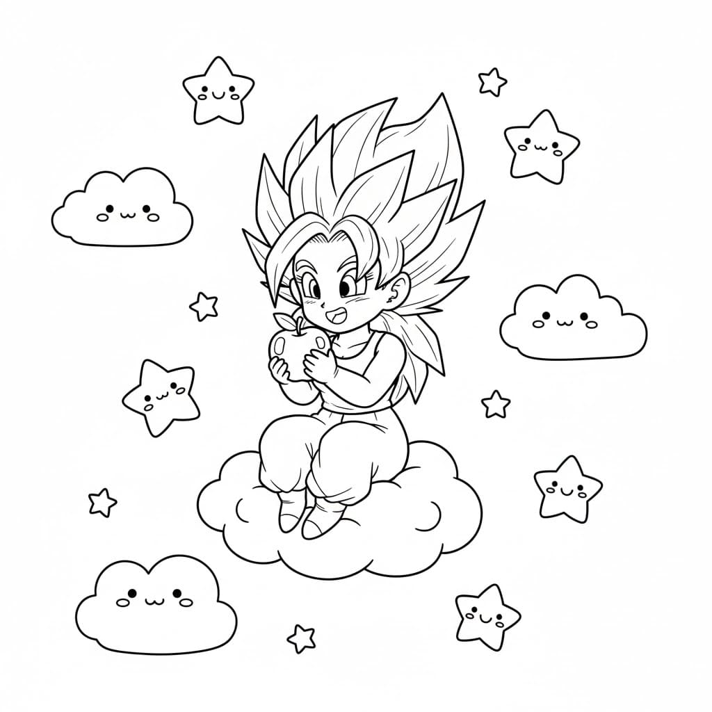 Coloriage Caulifla manger une pomme Coloriage Caulifla manger une pomme