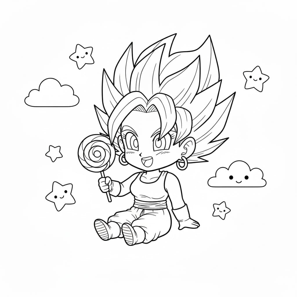 Coloriage Caulifla tenant des bonbons Coloriage Caulifla tenant des bonbons