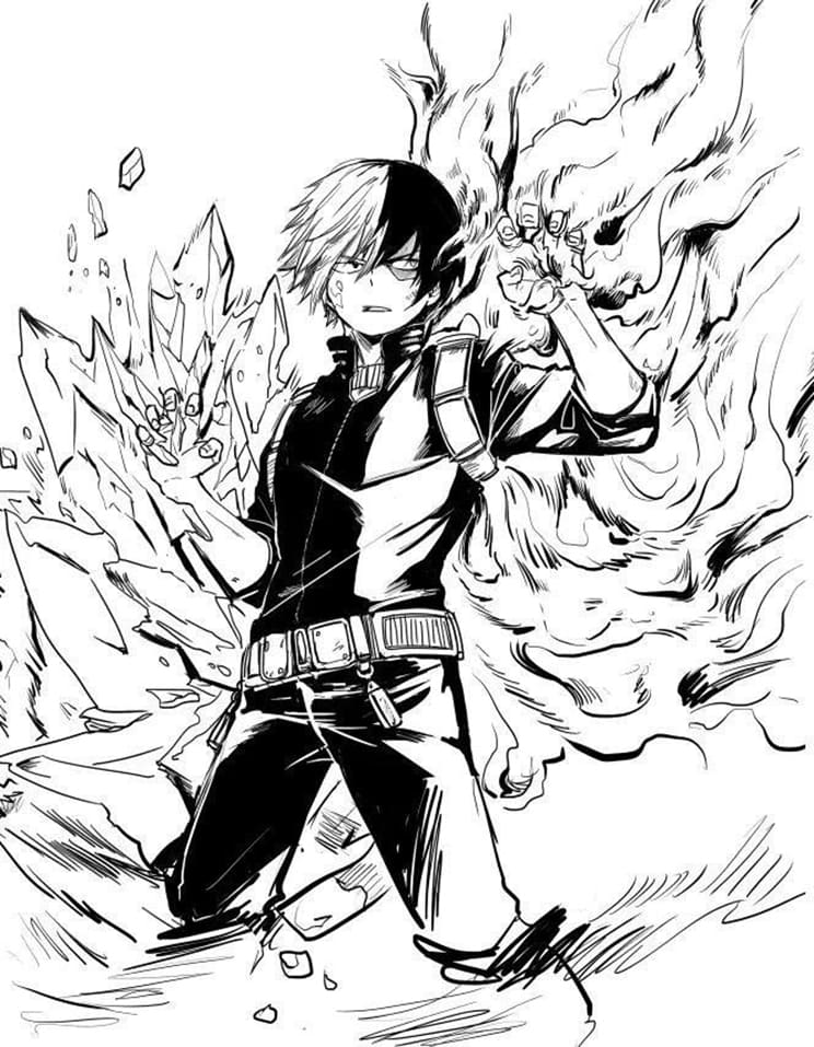 Coloriage Todoroki Shouto attaque