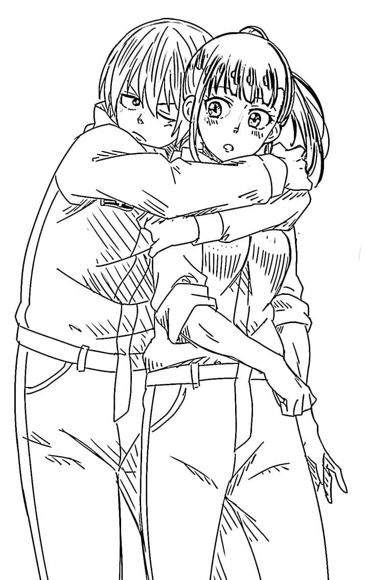 Coloriage Arthur Boyle câlin Maki Oze