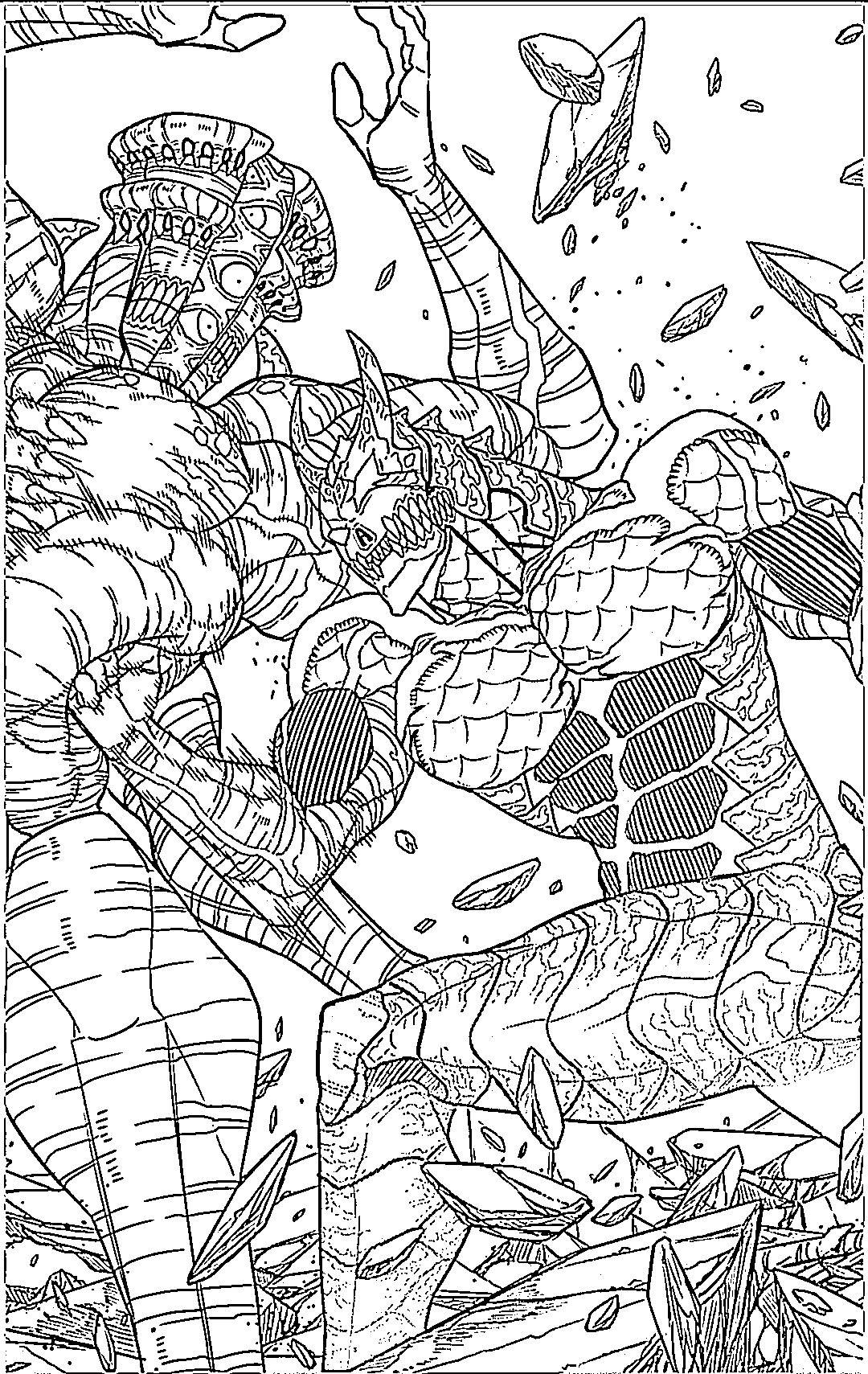 Coloriage Kaiju No 8 combat contre le numéro 9