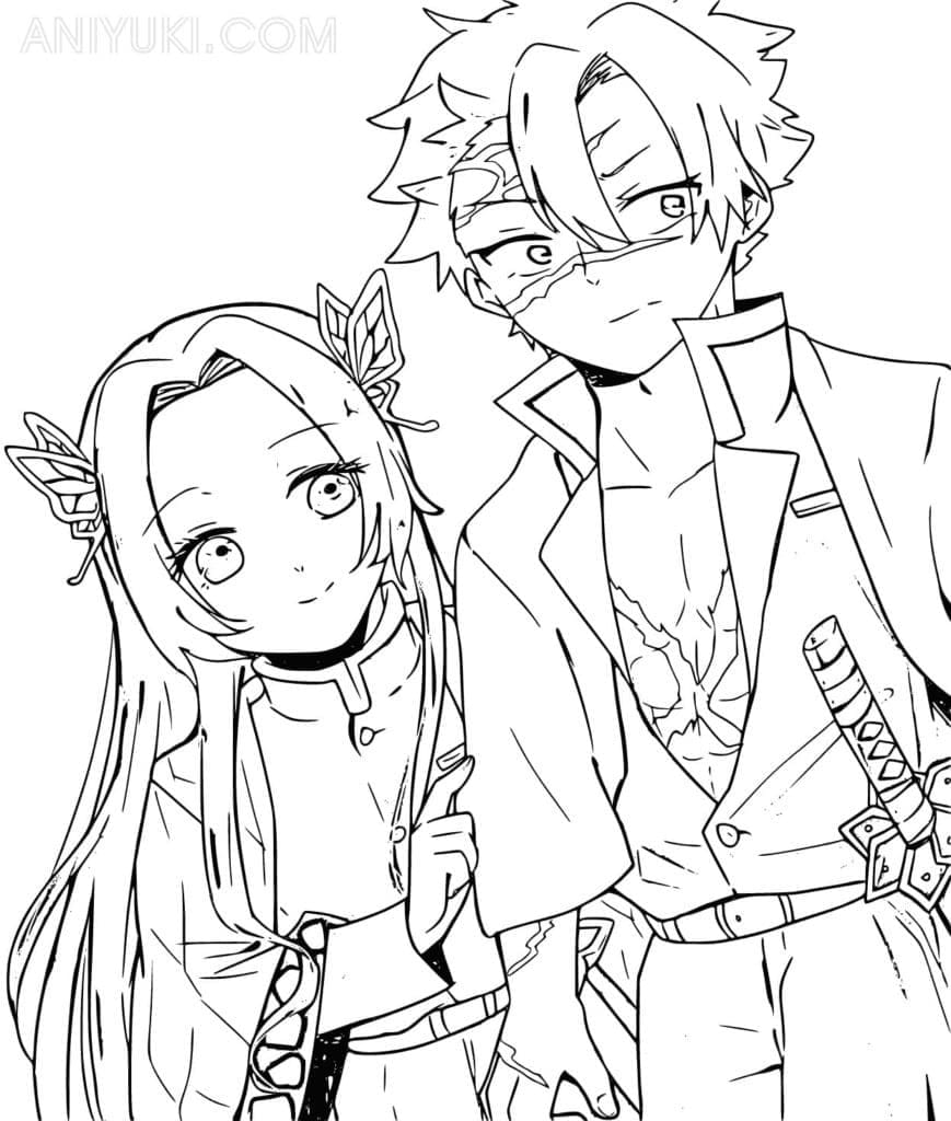 Coloriage Kanae Kocho avec Sanemi Shinazugawa