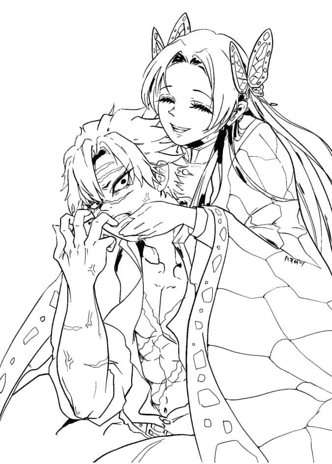 Coloriage Kanae Kocho et Sanemi Shinazugawa