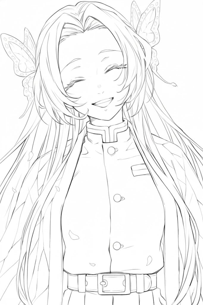 Coloriage Kanae Kocho sourit mignonnement