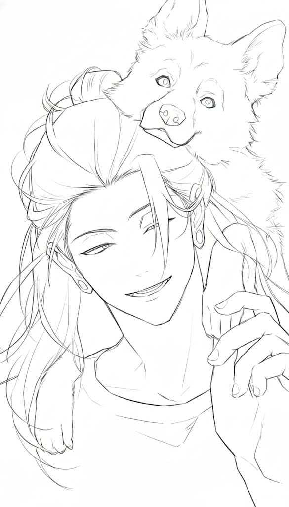 Coloriage Suguru Geto et chien