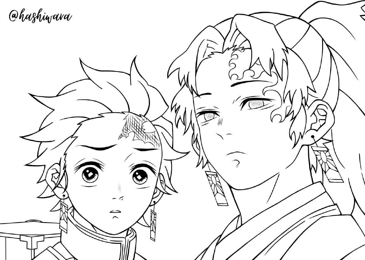 Coloriage Tanjiro et Yoriichi