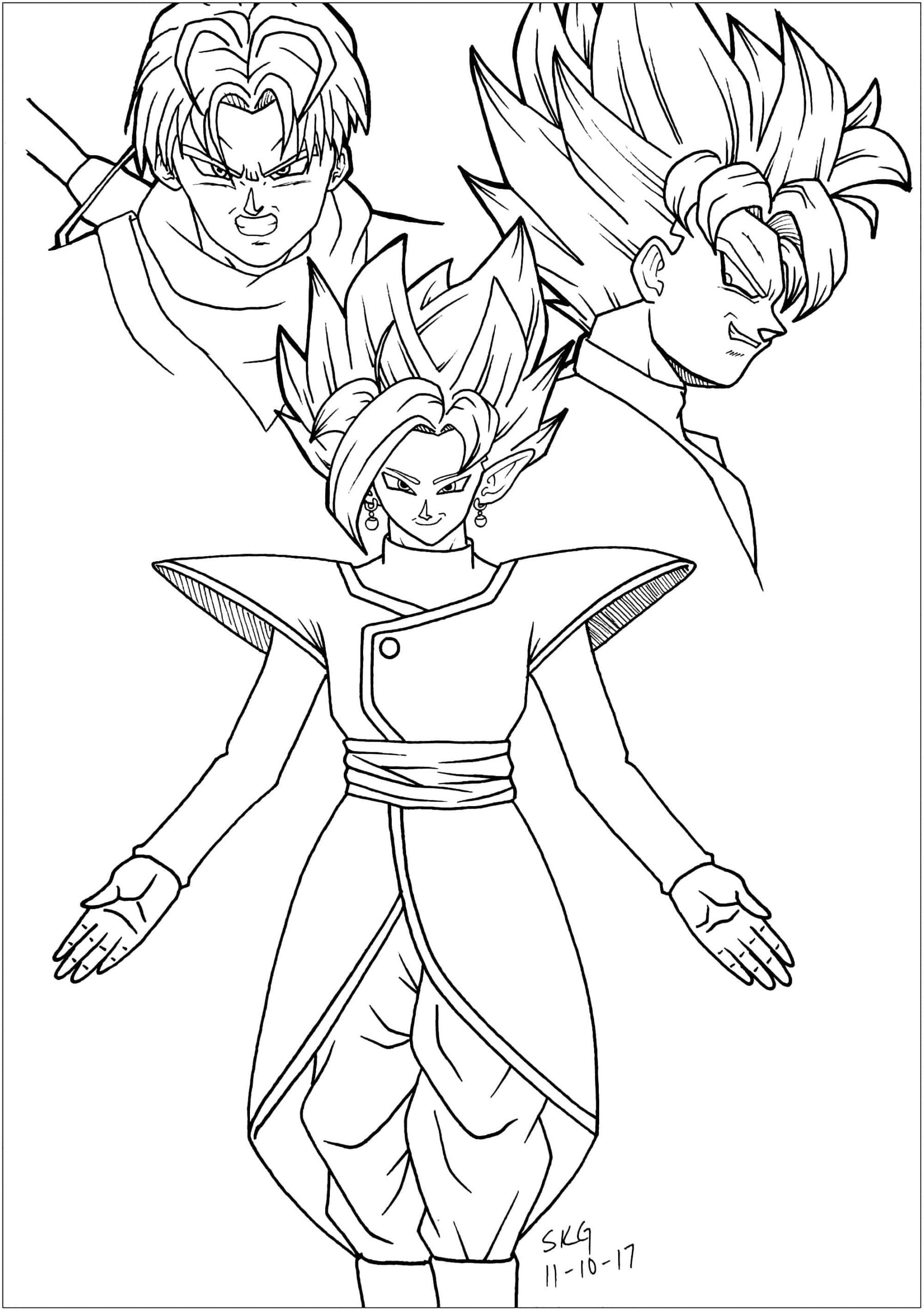 Coloriage Trunks, Black Goku et Zamasu