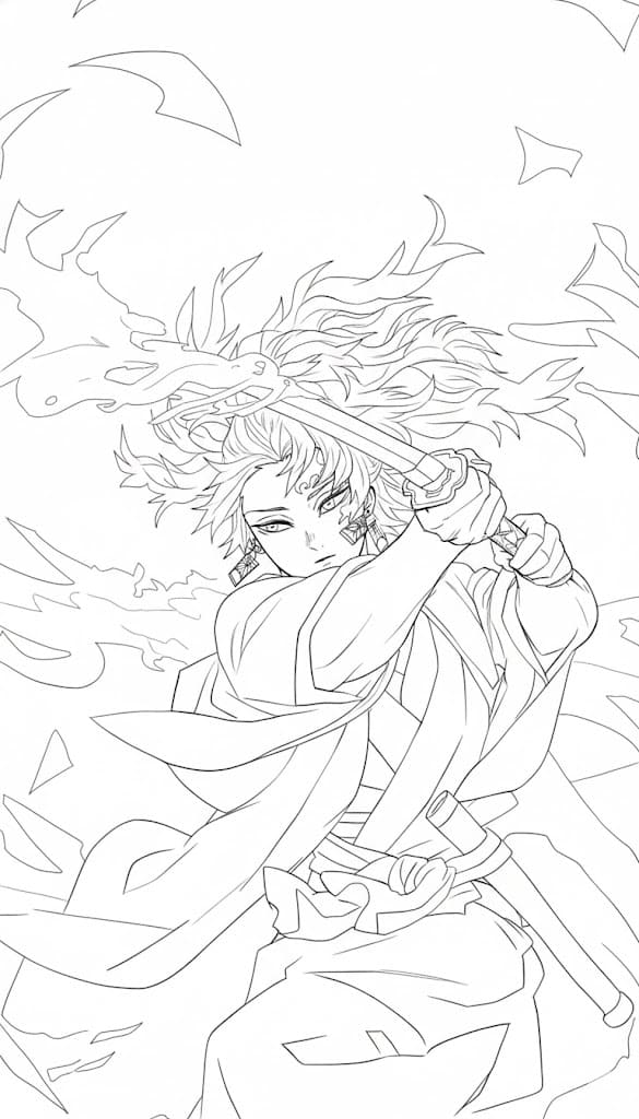 Coloriage Yoriichi Tsugikuni attaque