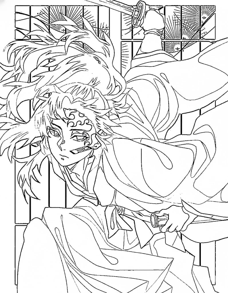 Coloriage Yoriichi Tsugikuni lutte