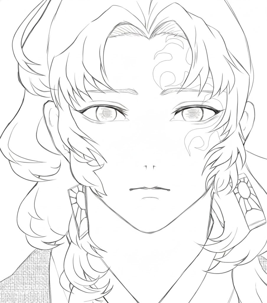 Coloriage Yoriichi Tsugikuni triste