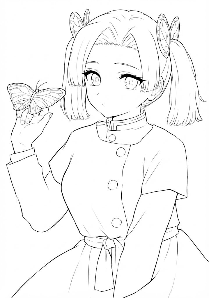 Coloriage Aoi avec un papillon