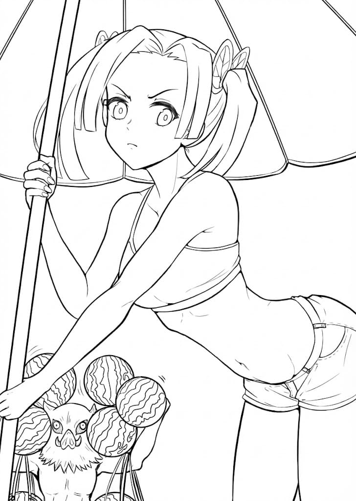 Coloriage Aoi va à la plage