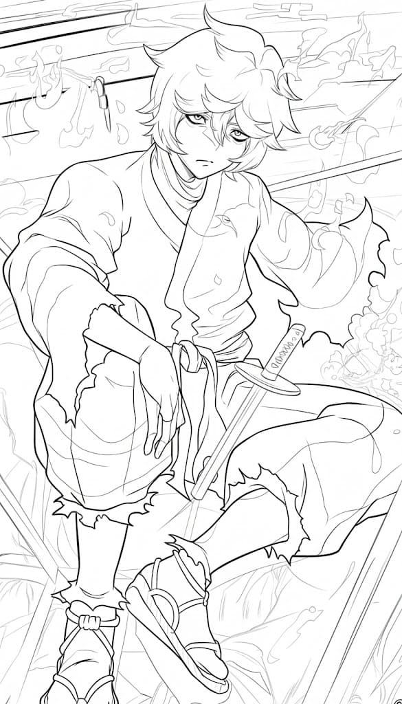 Coloriage Gabimaru assis