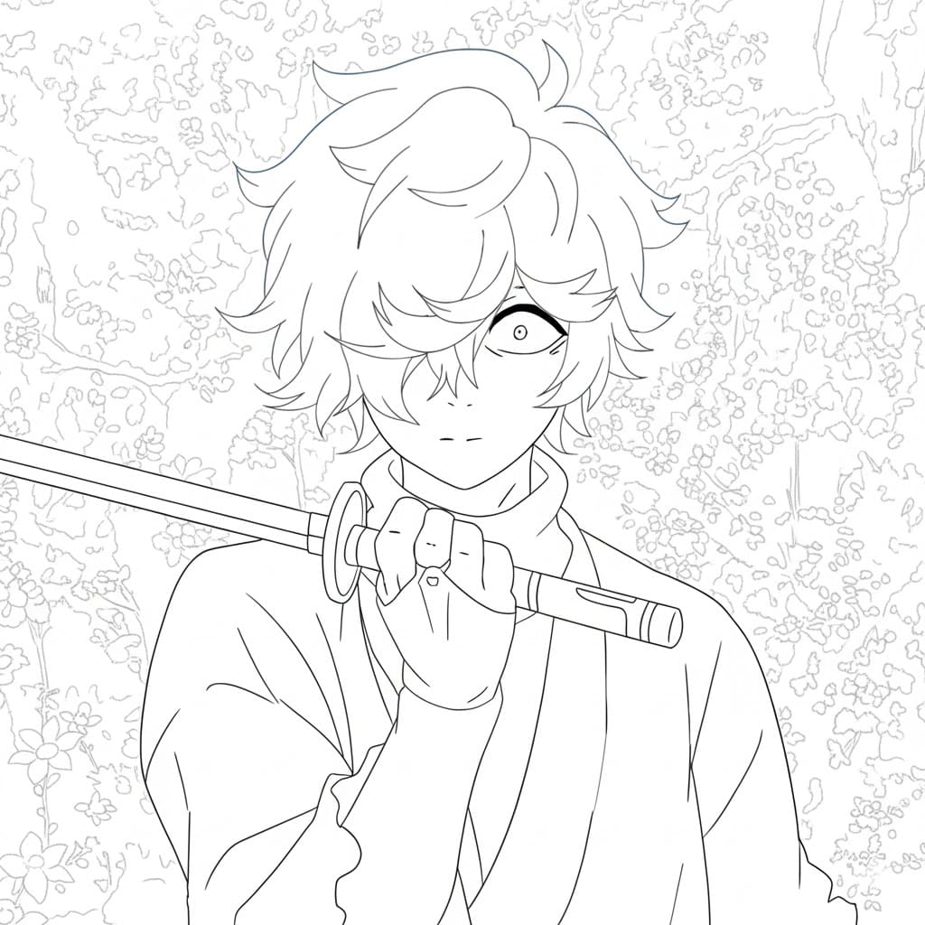 Coloriage Gabimaru avec une épée