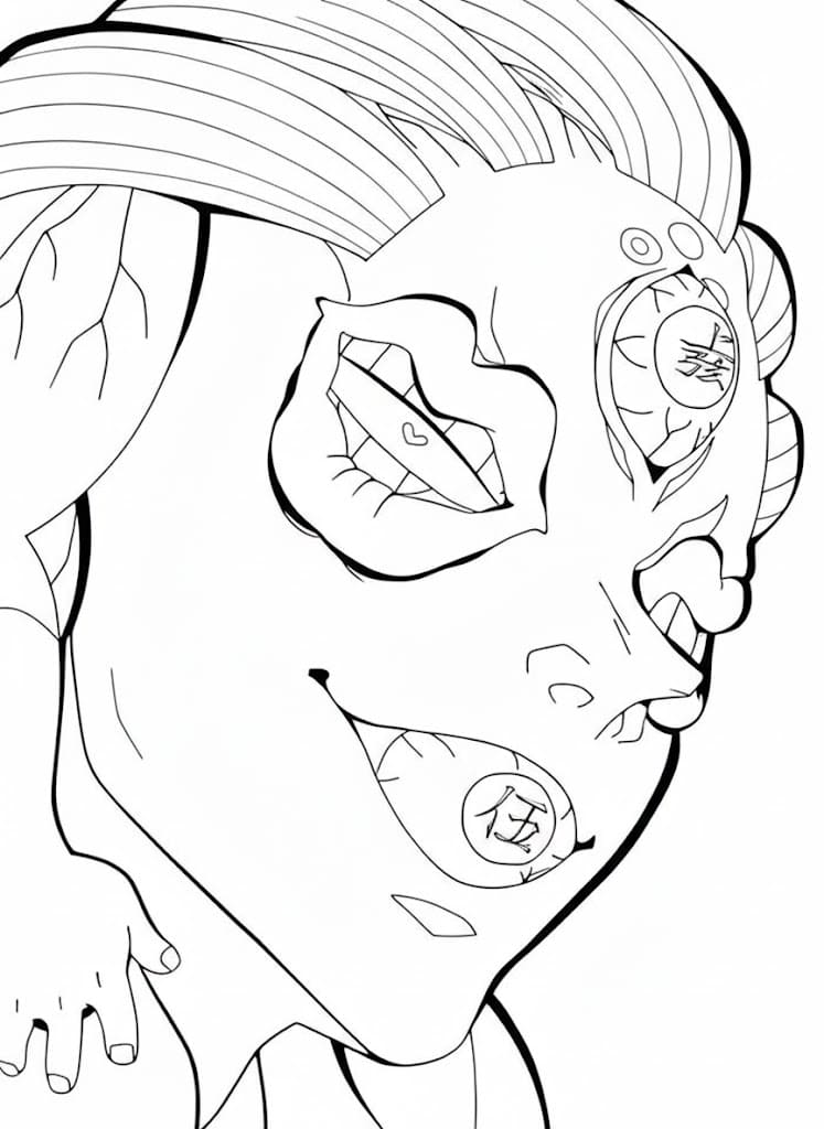 Coloriage Gyokko a un visage effrayant