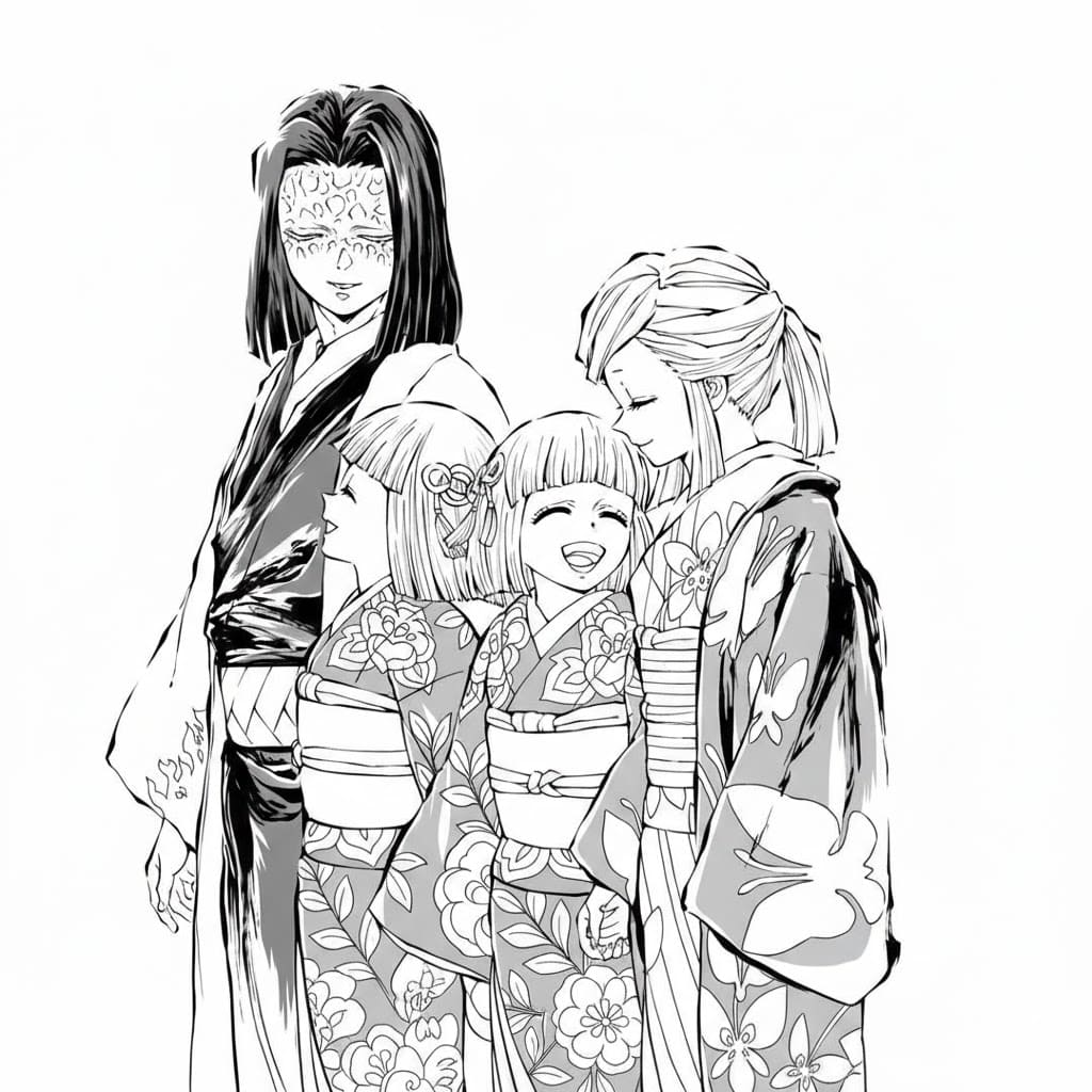 Coloriage La famille Kagaya Ubuyashiki