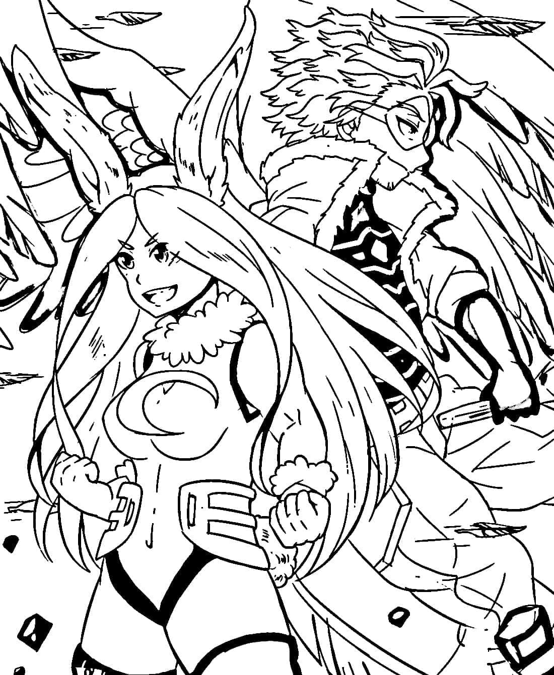 Coloriage Mirko et Hawks de My Hero Academia