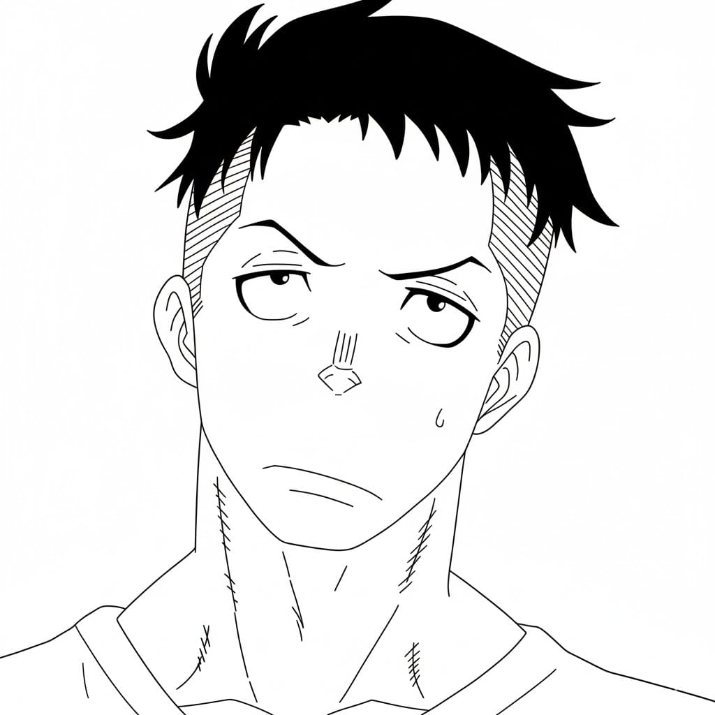 Coloriage Akitaru Ôbi pense