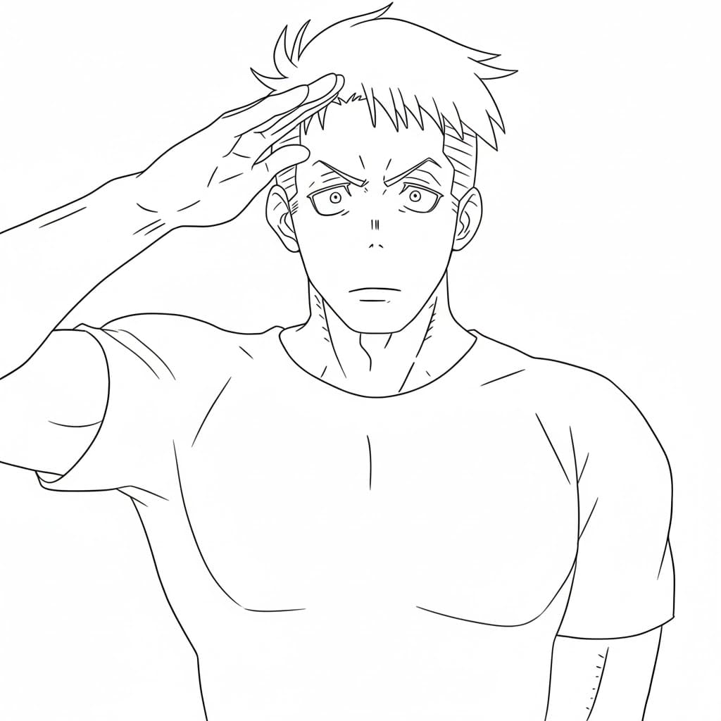 Coloriage Akitaru Ôbi Salut militaire