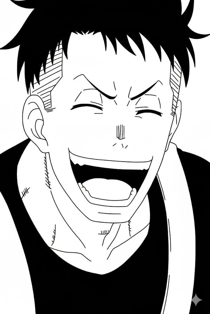 Coloriage Akitaru Ôbi très heureux