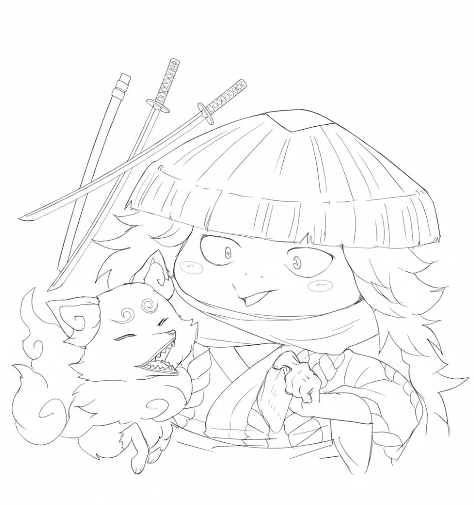 Coloriage Kawamatsu et renard