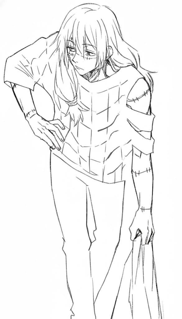 Coloriage Mahito tenant un sac