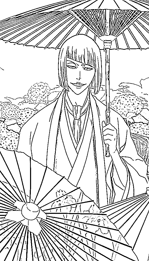 Coloriage Shinji Hirako tenant un parapluie