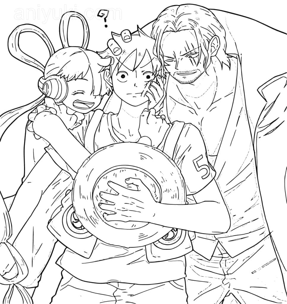 Coloriage Uta, Luffy et Shank