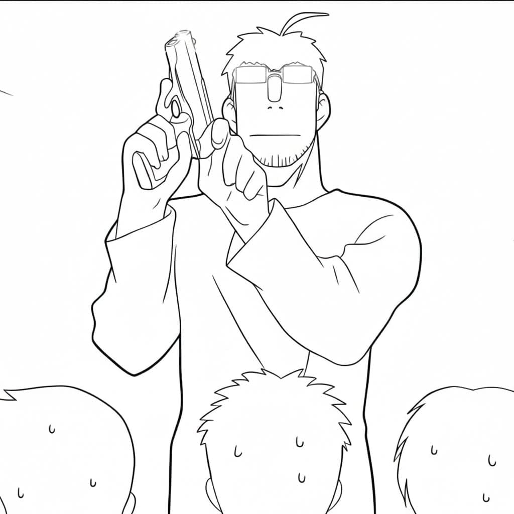 Coloriage Maes Hughes avec un pistolet