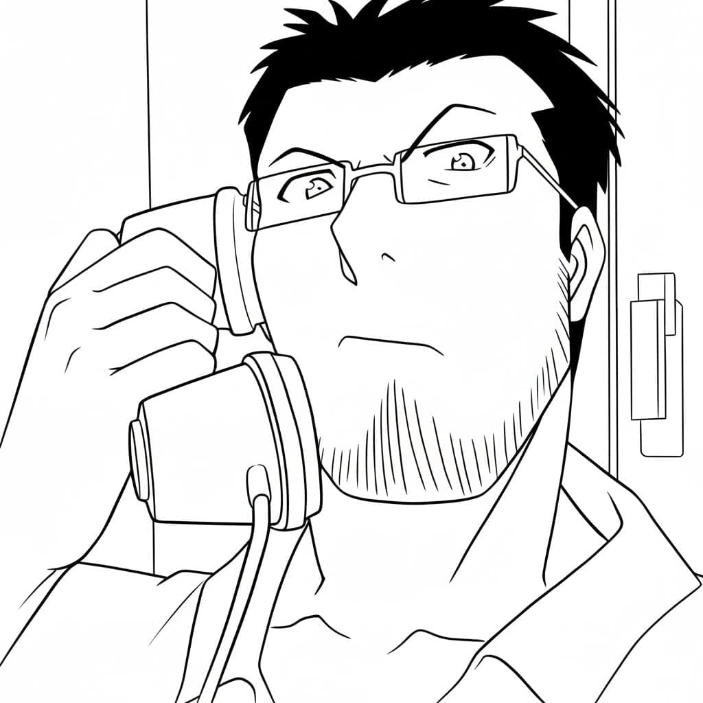 Coloriage Maes Hughes répond au téléphone