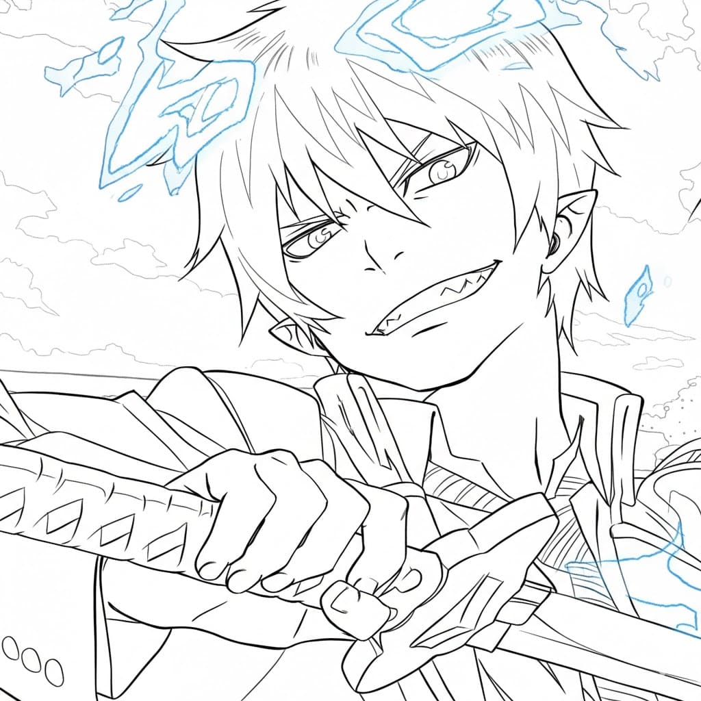 Coloriage Rin Okumura avec une épée